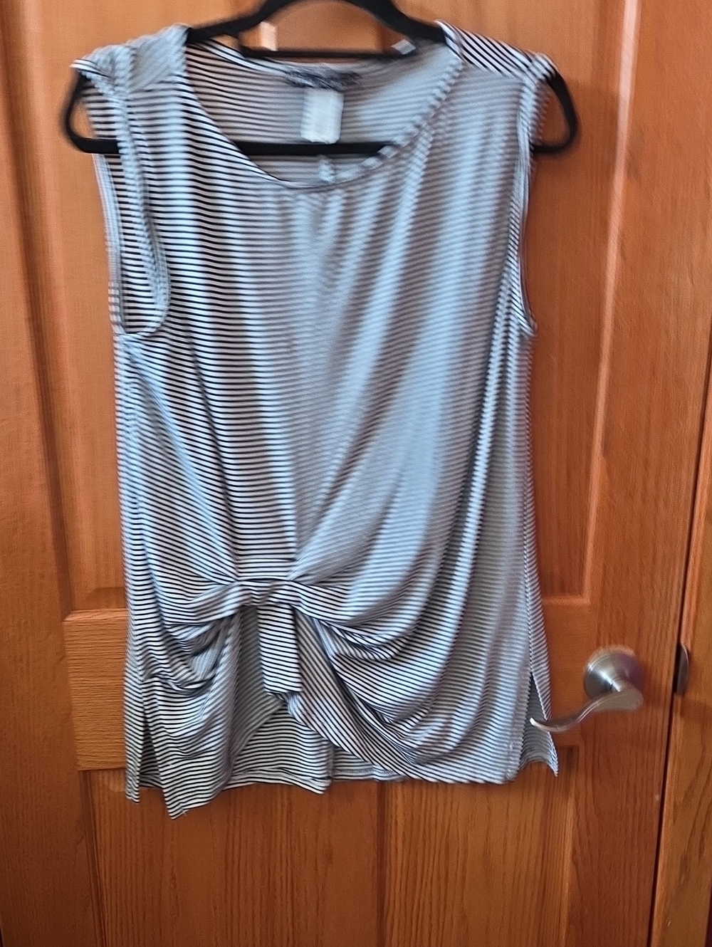 Striped Black & White Knot-Front Sleeveless Tank